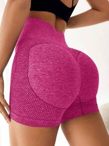 SHEIN Sports Quần short thể thao cạp rộng co giãn Quần short thể thao nữ, Quần short tập gym, Quần short đi xe đạp - Màu Hồng Tươi - Xem 2