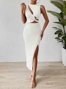 Chiquease Cut Out Twist Front Split Thigh Dress - White - View 5