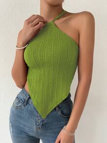SHEIN Privé Criss Cross Tie Backless Crop Halter Top - Green - View 7