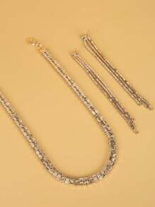 3 cái/bộ Bộ trang sức trang trí bằng đá rhinestone quyến rũ dành cho phụ nữ để trang trí hàng ngày - Vàng - Xem 5