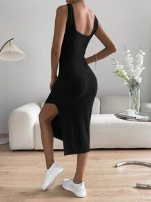 SHEIN EZwear 素色高衩背心洋裝 - 黑色 - 查看 2