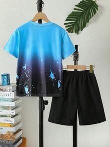 Boys Ombre Tee & Letter Graphic Shorts - Multicolor - View 2