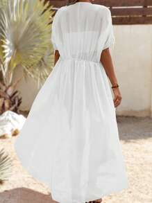 Swim Vcay 拼接水溶蕾絲腰部抽繩和服罩衫 - 白色 - 查看 2