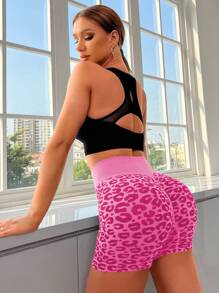 Easithlete Quần Shorts Thể thao Nữ In hoa Báo - Màu Hồng Tươi - Xem 2