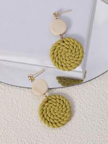 1pair Boho Braided Detail Round Drop Earrings For Women For Vacation - Mustard Yellow - View 4