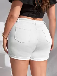 SHEIN Frenchy Pantalones cortos vaqueros de talle alto talla grande, conjunto de ropa de verano para mujer, atuendos para festivales, ropa casual de vacaciones, ropa bohemia para mujer