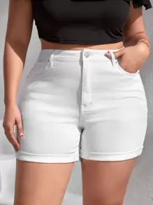 SHEIN Frenchy Pantalones cortos vaqueros de talle alto talla grande, conjunto de ropa de verano para mujer, atuendos para festivales, ropa casual de vacaciones, ropa bohemia para mujer