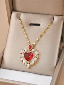 1 Máy Tính Quyến Rũ Thép Không Gỉ Đính Đá Cubic Zirconia Trang Trí Thiết Kế Trái Tim Mặt Dây Chuyền Vòng Cổ Cho Nữ Hẹn Hò Quà Tặng - Vàng - Xem 1