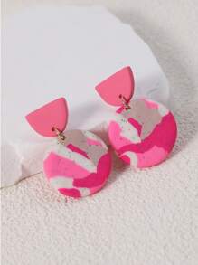 1對時尚圖案圓形裝飾耳墜適合女士日常裝飾 - 彩色 - 查看 1