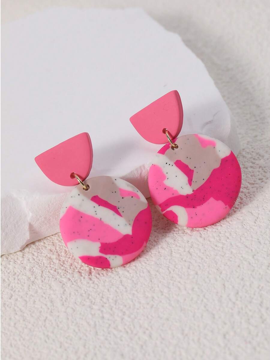 1對時尚圖案圓形裝飾耳墜適合女士日常裝飾 - 彩色 - 查看 1