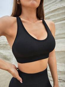 Yoga Basic 高彈力後背十字交叉運動型文胸 - 黑色 - 查看 4