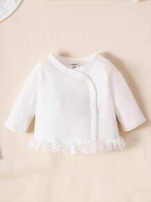 SHEIN 女寶寶新生兒荷葉邊t恤&蝴蝶結連身衣&連體衣&長褲 - 白色 - 查看 4