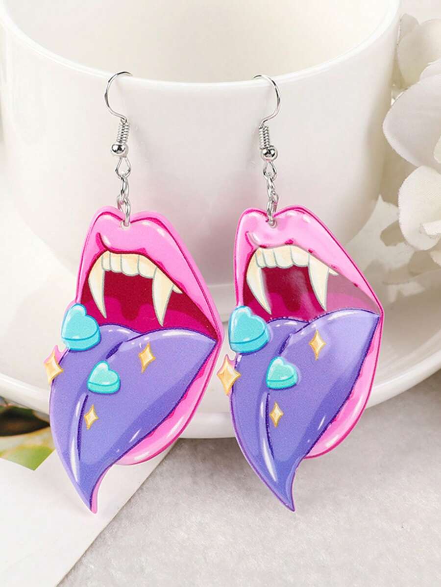1 Đôi Thời Trang Họa Tiết Trái Tim Miệng Thả Bông Tai Nữ Trang Trí Hàng Ngày - Màu tím - Xem 1