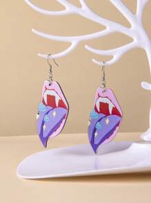 1 Đôi Thời Trang Họa Tiết Trái Tim Miệng Thả Bông Tai Nữ Trang Trí Hàng Ngày - Màu tím - Xem 2