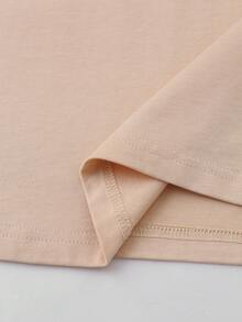 SHEIN Girls 100% Cotton Solid Drop Shoulder Tee - Apricot - View 6