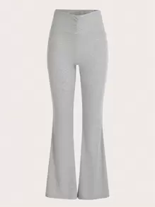 SHEIN EZwear Ruched Waist Flare Leg Trousers - Light Grey - View 2