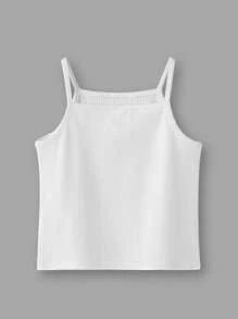 SHEIN Camiseta sin mangas simple y ajustada de unicolor para niña joven con costilla acanalada - Blanco - Ver 1