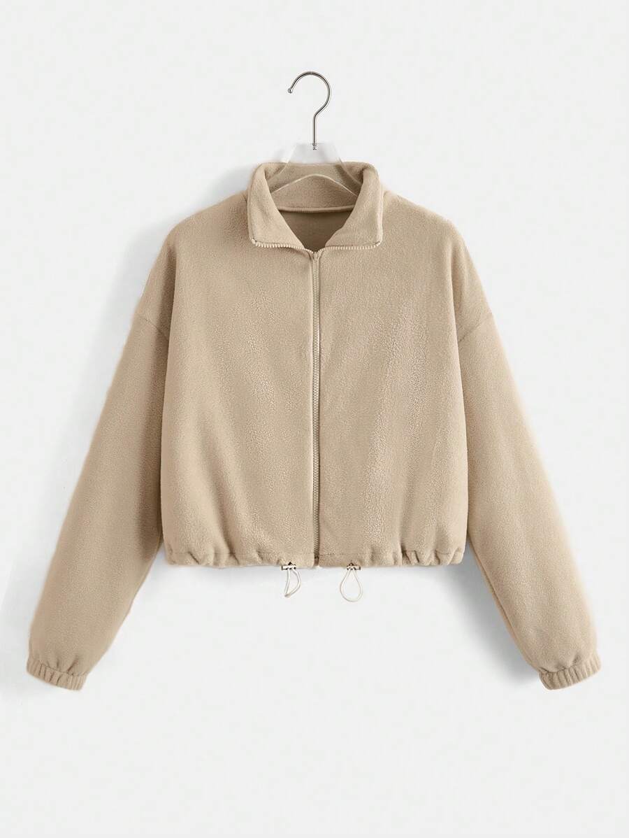 SHEIN Sports Áo Jackets Thể thao Nữ Dây kéo màu trơn - Màu be - Xem 1