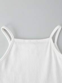 SHEIN Camiseta sin mangas simple y ajustada de unicolor para niña joven con costilla acanalada - Blanco - Ver 4