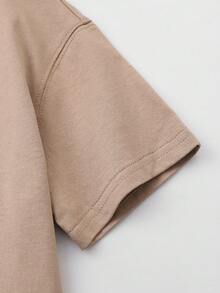 SHEIN Bé trai Áo thun Bông 100% Chất rắn Vòng cổ - Màu Khaki - Xem 3