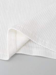 SHEIN Camiseta sin mangas simple y ajustada de unicolor para niña joven con costilla acanalada - Blanco - Ver 6