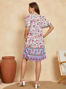 Đầm mép Thắt nơ trước Hoa Tất cả trên in Boho - Nhiều màu - Xem 2