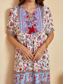 Đầm mép Thắt nơ trước Hoa Tất cả trên in Boho - Nhiều màu - Xem 6
