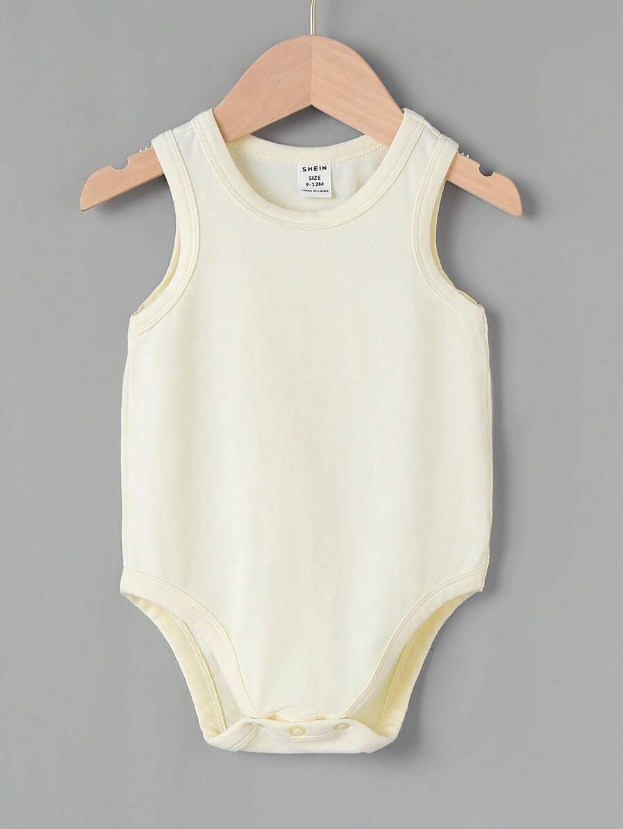 SHEIN 嬰兒素色背心連體衣 - 米色 - 查看 1