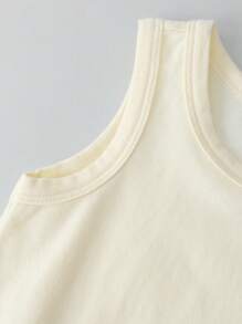 SHEIN 嬰兒素色背心連體衣 - 米色 - 查看 3