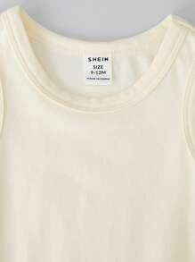 SHEIN 嬰兒素色背心連體衣 - 米色 - 查看 5