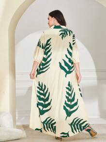 Al Najma Plus Tropical Print Lantern Sleeve Dress