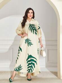 Al Najma Plus Tropical Print Lantern Sleeve Dress