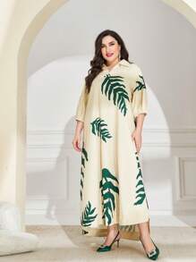 Al Najma Plus Tropical Print Lantern Sleeve Dress