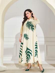 Al Najma Plus Tropical Print Lantern Sleeve Dress