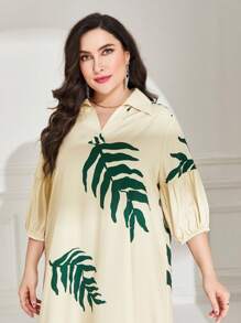 Al Najma Plus Tropical Print Lantern Sleeve Dress