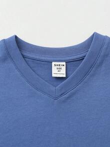 SHEIN Toddler Boys Solid V Neck Tee - Blue - View 6
