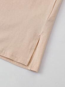 SHEIN Girls 100% Cotton Solid Split Hem Tee Dress - Khaki - View 5