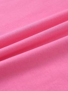 SHEIN 女孩100%棉素色下擺開叉T恤洋裝 - 粉色 - 查看 4