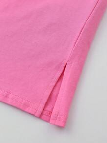 SHEIN 女孩100%棉素色下擺開叉T恤洋裝 - 粉色 - 查看 5