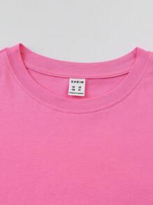SHEIN 女孩100%棉素色下擺開叉T恤洋裝 - 粉色 - 查看 6