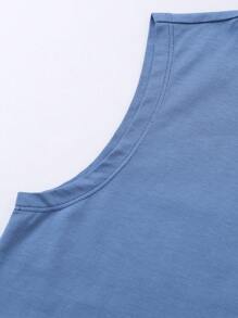 SHEIN Boys 100% Cotton Solid Tank Top & Shorts - Blue - View 5