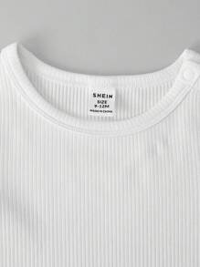 SHEIN Baby Solid Tee & Shorts - White - View 3