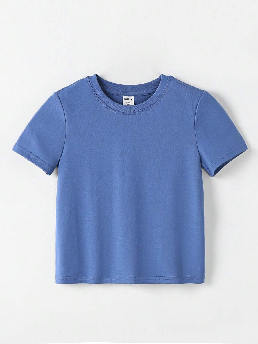 SHEIN Toddler Boys Solid Round Neck Tee - Blue - View 1