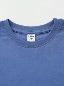 SHEIN Toddler Boys Solid Round Neck Tee - Blue - View 3