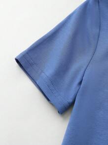 SHEIN Toddler Boys Solid Round Neck Tee - Blue - View 4