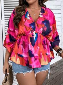 SHEIN Holidaya Áo sơ mi Plus Size Viên lá sen Tất cả trên in Dễ thương - Nhiều màu - Xem 1