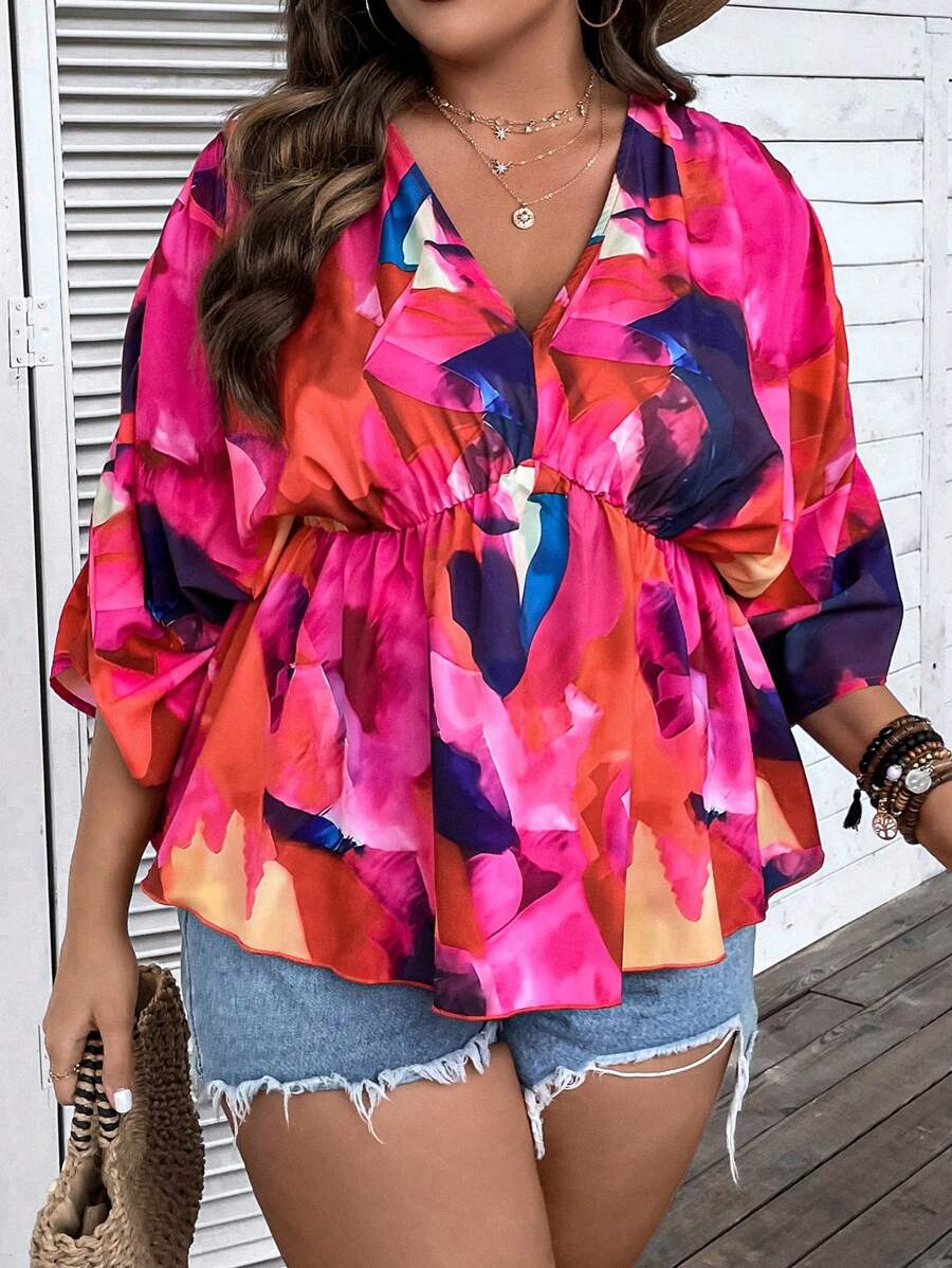 SHEIN Holidaya Áo sơ mi Plus Size Viên lá sen Tất cả trên in Dễ thương - Nhiều màu - Xem 1