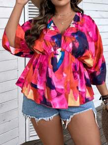 SHEIN Holidaya Áo sơ mi Plus Size Viên lá sen Tất cả trên in Dễ thương - Nhiều màu - Xem 6