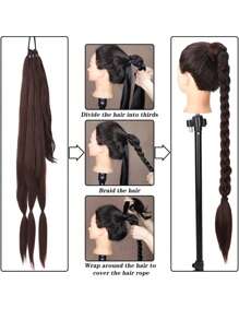 Long Braided Ponytail Extension For Biack Women 30 Inch Straight Wrap Around Long Ponytail Braid Extension Natural Soft Synthetic Hair Pieces For Women Daily Wear - Piano Color - View 6