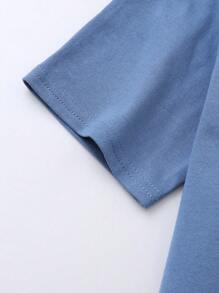 SHEIN Boys 100% Cotton Solid Drop Shoulder Tee - Dusty Blue - View 4